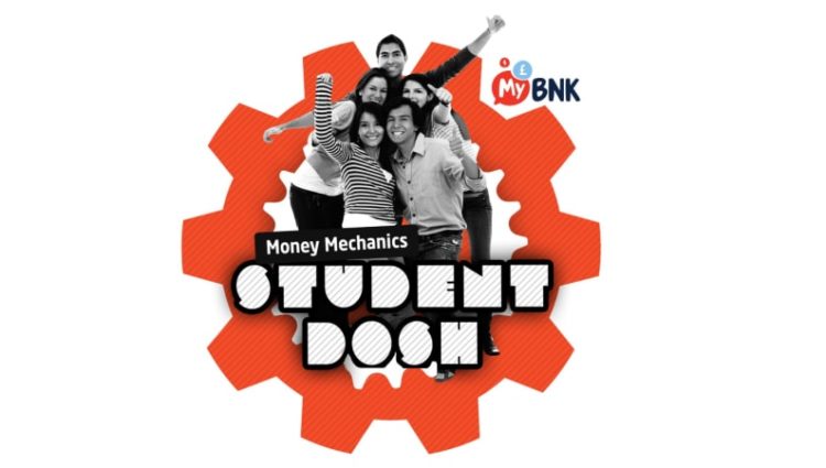 Student Dosh Logo, a blue gear shape with a group of people in the centre.