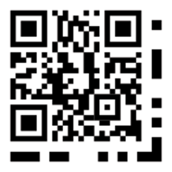 An accessible QR code. There is a standard QR code made up of black and white squares. Around the bottom corner there are additional dots and dashes to enable it to become an accessible QR code.